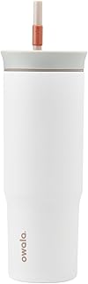 Stainless Steel Triple Layer Insulated Travel Tumbler with Spill Resistant Lid and Straw, BPA Free, 24 oz, Grey/White (Iced Tea)