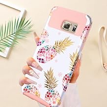 for Samsung Galaxy S6 Edge Case,Galaxy S6 Edge Case,Glitter Pineapple Cute 2 in 1 Hard PC Soft TPU Rugged Bumper Shockproof Hybrid Antiscratch Protective Case for Samsung S6 Edge,5.1",2015,Rose Gold