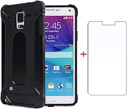 Phone Case for Samsung Galaxy Note 3 with Tempered Glass Screen Protector Cover and Cell Accessories Heavy Duty Rubber Rugged Dual Layer Slim Silicone Soft Glaxay Note3 N9005 Women Men Cases Black