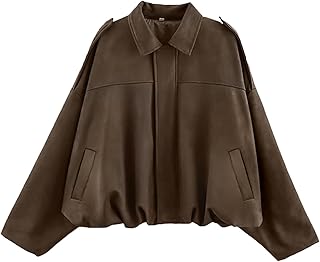 Womens Faux Suede Bomber Jacket Casual Lapel Pilot Cropped Coat Oversized Motorcycle Jackets 2025 Outerwear