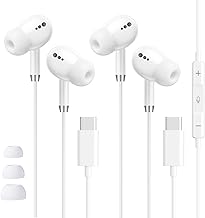 USB C Headphones for iPhone 17 16 15, Wired Earbuds with Mic & Remote Control, Nosie Cancelling for Apple Headphones with 3 Size Tips, Type C Earphones for Android, Galaxy S25 S24, Pixel 9, 2 Pack