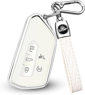 Key Fob Cover for Volkswagen,Soft TPU Full Protection Case Compatibale With VW Golf GTI Atlas Skoda Octavia ID3 ID4 MK8 (White, 5 Buttons)