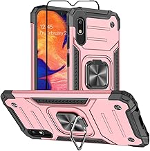 Samsung Galaxy A10e Case, Samsung a10e Case, with Tempered Glass Screen Protector, Hard Rubber Bumper with 360° Rotation Ring Kickstand Cases for Samsung Galaxy A10e (Rose Gold)