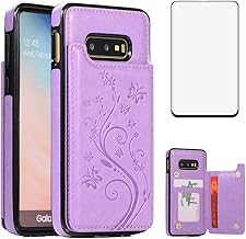Phone Case for Samsung Galaxy S10e with Tempered Glass Screen Protector and Card Holder Wallet Cover Stand Flip Leather Cell Accessories Glaxay S 10e Gaxaly 10se Galaxies Se10 Cases Women Girl Purple