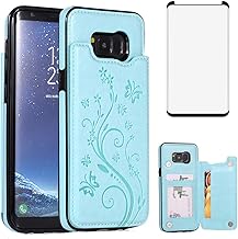 Phone Case for Samsung Galaxy S8 with Tempered Glass Screen Protector Card Holder Wallet Cover Stand Flip Leather Slim Soft Cell Accessories Glaxay S 8 8S Edge SM-G950U Cases Women Girls Men Green
