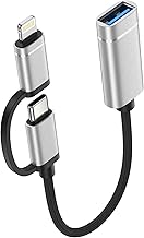 2-in-1 USB C/Lightning to USB 3.0 Adapter, USB to USB C OTG Adapter Cable, 5Gbps High-Speed Data Transfer Lightning OTG Adapter Compatible with iPhone 17/16/15/14/13/12/11 Pro, Galaxy S26/S25/S24/S23
