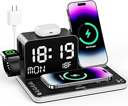 Gadget 7-in-1 Wireless Charging Station Charger Stand for Multiple Devices for Apple - iPhone 17 16 15 14 13 12 Pro Max Apple Watch Airpods, Wireless iPhone Charger Station with Bluetooth TimeSyn