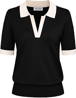 Women Short Sleeve Polo Sweater V Neck Knitted Tops Casual Ribbed Shirt Loose Pullover Sweater