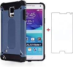 Asuwish Compatible with Samsung Galaxy Note 4 and Tempered Glass Screen Protector Cover Cell Accessories Rubber Full Body Slim Silicone Phone Cases for Glaxay Note4 N910A Not Notes Women Men Navy Blue