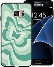 Phone Case for Samsung Galaxy S7, Green Butterfly Swirl Incline Coffee Latte Valentine Color Block Cute Pattern Shockproof Protective Anti-Slip Slim Soft Cover Shell