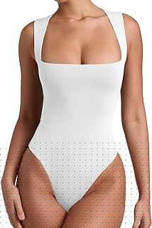 Butsmooth® Women’s Sexy Sleeveless Square Neck Double Lined Basic Bodysuit Tank Tops