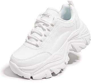 Chunky Sneakers for Women Fashion Platform White Leather Casual Dad Shoes Comfortable Wedge Walking Sport Sneakers