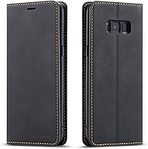 for Samsung Galaxy S8 Case, Premium PU Leather Cover TPU Bumper with Card Holder Kickstand Hidden Magnetic Adsorption Shockproof Flip Wallet Case for Samsung Galaxy S8 - Black