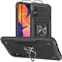 Samsung Galaxy A10e Case, Samsung a10e Case, with Tempered Glass Screen Protector, Hard Rubber Bumper with 360° Rotation Ring Kickstand Cases for Samsung Galaxy A10e (Black)