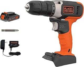 20V MAX Cordless Drill Kit with ‎Battery, Charger, Includes Double Sided Drill Bit (BCD702C1)