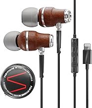 Symphonized iPhone Earphones Wired Deep Bass Sound, 3D Sound, Microphone Volume Control, Noise Isolation, Bubinga Wooden with Lightning (Apple MFI Certified), iPhone SE to 14 Earbuds