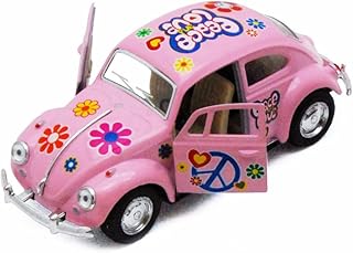 1967 Volkswagen Classical Beetle w/Peace Love Decals Pink 5" 1:36 Scale Die Cast Metal Model Toy Car w/Pullback Action