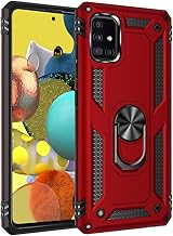 Dionsibei Military Grade Drop Impact for Samsung Galaxy A51 5G Case 360 Metal Rotating Ring Kickstand Holder Armor Heavy Duty Shockproof Cover for Galaxy A51 5G Phone Case (Red)