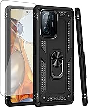 for Mi 11T 5G/Mi 11T Pro 5G 21081111RG Case with Tempered Glass Screen Protector, [Military Grade] Magnetic Car Ring Holder Mount Kickstand Protective Cover Case for Xiaomi Mi 11T 5G (Black)