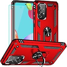 for Samsung A52 C, Galaxy A52 Case with HD Screen Protector, Military Grade Protective Cases with Ring for Samsung Galaxy A52 5G (Red)