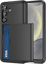 for Samsung S25 S24 Case with Card Holder Wallet Pocket Credit Card License IDs Dual Layer Protective Rugged Sturdy Shell TPU Edge Slide Wallet Phone Case for Samsung Galaxy S24 S25 6.2'' Black