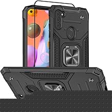 HNHYGETE for Samsung A11 Phone Case with Screen Protector, Hard Rubber Bumper with 360° Rotation Ring Kickstand Cases for Samsung Galaxy A11 (Black)