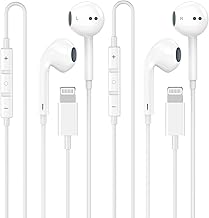 [Apple MFi Certified] 2 Pack Lightning Headphones, True Plug and Play Wired Earbuds for iPhone with Microphone & Volume Control, in-Ear Earphones Compatible with iPhone 14 13 12 11 Pro Max XS XR 8 7