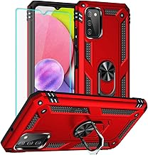Compatible Phone Case for Samsung Galaxy A03S Case with HD Screen Protector, Military Grade Protective Cases with Ring for Galaxy A03S (Red)