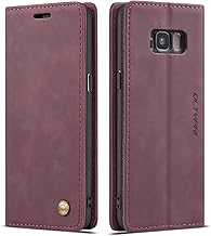 Case for Samsung Galaxy S8, Vintage PU Leather Wallet Case Card Slot Kickstand Magnetic Closure Shockproof Flip Folio Cover for Samsung Galaxy S8 - Red Wine