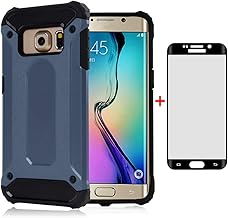 Phone Case for Samsung Galaxy S6 Edge Plus with Tempered Glass Screen Protector Cover and Cell Accessories Slim Silicone Dual Layer Armor Glaxay S6edge + S 6edge 6s 6 Edge+ Women Men Cases Blue