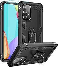 for Samsung A52 Case, Galaxy A52 Case with HD Screen Protector, Military-Grade Ring Holder Kickstand Car Mount 15ft Drop Tested Shockproof Cover Phone Case for Samsung Galaxy A52, Black