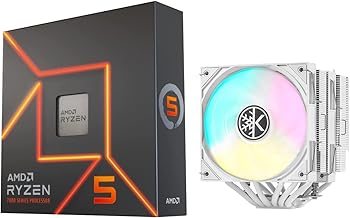 MICRO CENTER CPU Air Coolor Combo - AMD Ryzen 5 7600X Desktop Processor with KINGCOOL Iron Wind 120mm ARGB CPU Air Cooler White