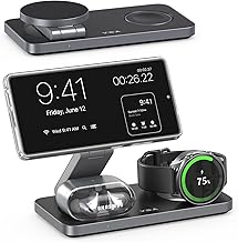 3 in 1 Foldable Magnetic Wireless Charging Station for Samsung, Wireless Charger Stand for Galaxy S26 Ultra S25/S24 /Note 20/Flip 7/Fold 7, for Galaxy Watch Ultra/8/7/6,Galaxy Buds 3/3 Pro