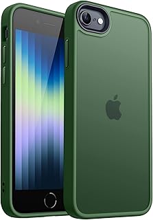 CANSHN Matte Case for iPhone SE 3/2 (2022/2020), iPhone 8/7, 4.7-Inch [Military Drop Certified] Translucent Back Phone Cover, Anti-Fingerprint - Deep Green