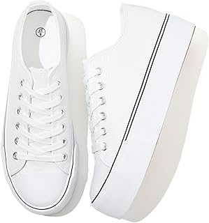 Women's White Platform Sneakers PU Leather Platform Shoes Classic Black Low Top Sneakers Casual Walking Shoes for Women