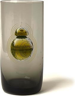 Collectible Star Wars Glassware - 20-Ounce Black Glass Tumbler for Water, Tea, Coffee, or Beer - Features BB-8 Logo Design from The Force Awakens - Licensed Disney Items