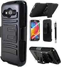 Cover-U Compatible with Galaxy Avant Case G386 Extreme Rugged Dual Layer Kickstand Combo Case with Belt clip Holster Black/Black Included [Premium Screen Guard + Stylus Pen]