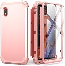 for Galaxy A10E Case with Tempered Glass Screen Protector, for Galaxy A10E, Hybrid 3 in 1 Shockproof Slim Heavy Duty Protection Hard PC Cover Soft Silicone Bumper Full Body Cover, Rose Gold