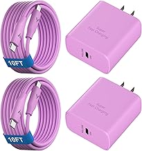 45W Super Fast Charger USB C, 45 Watt Type-C Android Phone Charger Fast Charging Block with 10FT Type C Cords for Samsung Galaxy S25 Ultra/S24 Ultra/S24+/S23 Ultra/S22 Plus/S20,Tab S9/S8 Ultra(Purple)