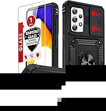 for Samsung Galaxy A52-5G Phone Case: Samsung A52 Phone Case with Screen Protector [Tempered Glass], Rugged Dustproof Camera Cover and Magnetic Metal Stand Forro Funda para A 52 for Men, Black