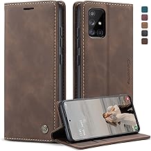 for Samsung Galaxy A51 Case, Flip Wallet Leather Case with Card Holder Magnetic Closure Shockproof Kickstand Protective Phone Cases Cover for Samsung A51,Coffee