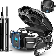 with Lock Carbon Fiber Case for Samsung Galaxy Buds FE Case (2023) / Galaxy Buds 2 Pro Cases 2022/ Bud Pro 2021 /Bud 2 2021/ Bud Live 2020 with Keychain and Cleaner Kit - Black
