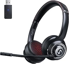 Wireless Headset with Mic for Work, Dual-Mode Bluetooth & 2.4GHz Dongle, 50H Talk Time, Headphone with mic ENC Noise Cancelling fit for Computer/Laptop/Teams, Glasses-Friendly- Black