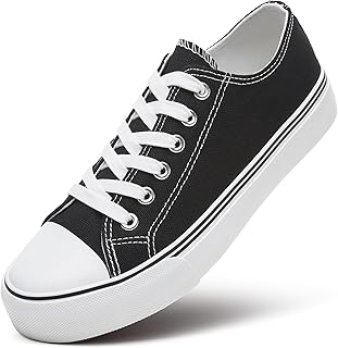 Womens White Tennis Shoes for Women,Lace up Canvas Sneakers,Casual Walking Canvas Shoes