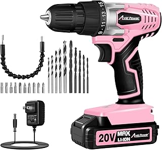 20V Cordless Drill Set for Home DIY & Beginner Projects - Lightweight Power Drill with Battery Charger & 22 Bits, Variable Speed, 3/8" Keyless Chuck, Ideal for Furniture Assembly (Pink)