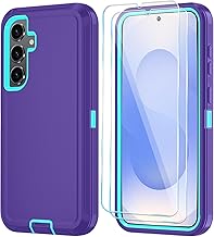 Phone Case for Samsung Galaxy S25 Case with HD Screen Protector, Heavy Duty Shockproof & Dropproof 3-Layer Cover Phone Case for Galaxy S25 6.2'',PurpleSkyBlue