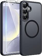 for Samsung Galaxy S25/S24 Case: Galaxy S24/S25 Phone Case [Fit with Magsafe] Translucent Matte Case [Screen Protector] Military Grade Shockproof Protective Phone Cover-Black
