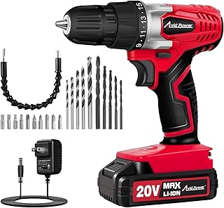 20V Cordless Drill Set for Home DIY & Beginner Projects - Lightweight Power Drill with Battery Charger & 22 Bits, Variable Speed, 3/8" Keyless Chuck, Ideal for Furniture Assembly (Red)