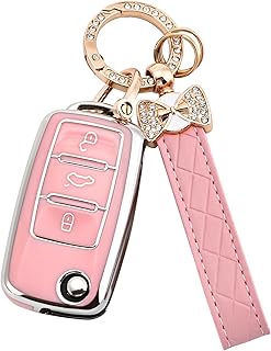 for VW Key Fob Cover - Soft TPU Key Fob Case Compatible for VW Jetta Atlas Golf Polo Passat MK8 Tiguan Beetle Gti Smart Remote Key (3 Button)
