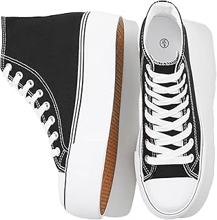 Womens High Top Canvas Shoes White Black Platform Sneakers Lace Up Shoes for Women